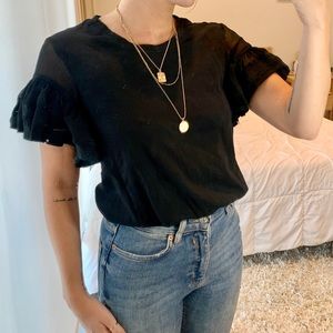 Black Ruffled Sleeve Top